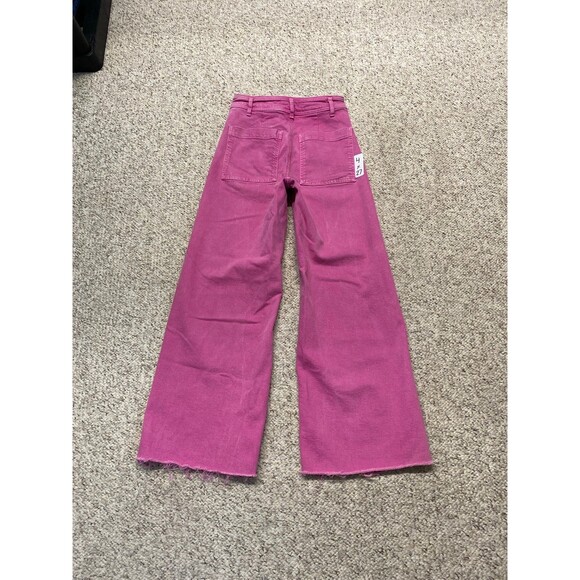 Zara The Marine Straight High Rise Wide Leg Raw Hem Jeans Barbie Pink Size 4 - Picture 7 of 9